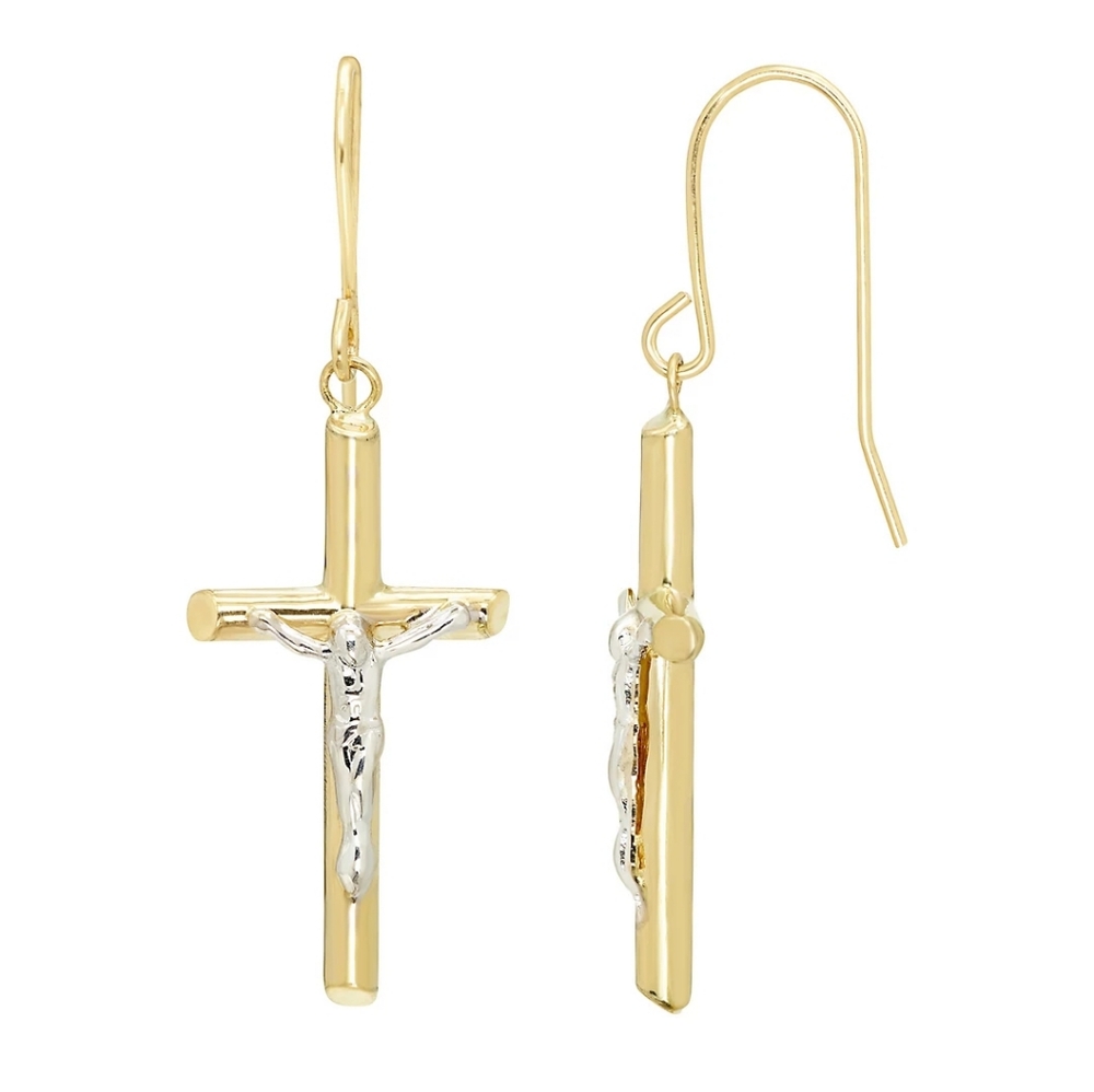 14k Gold Cross Drop Earrings